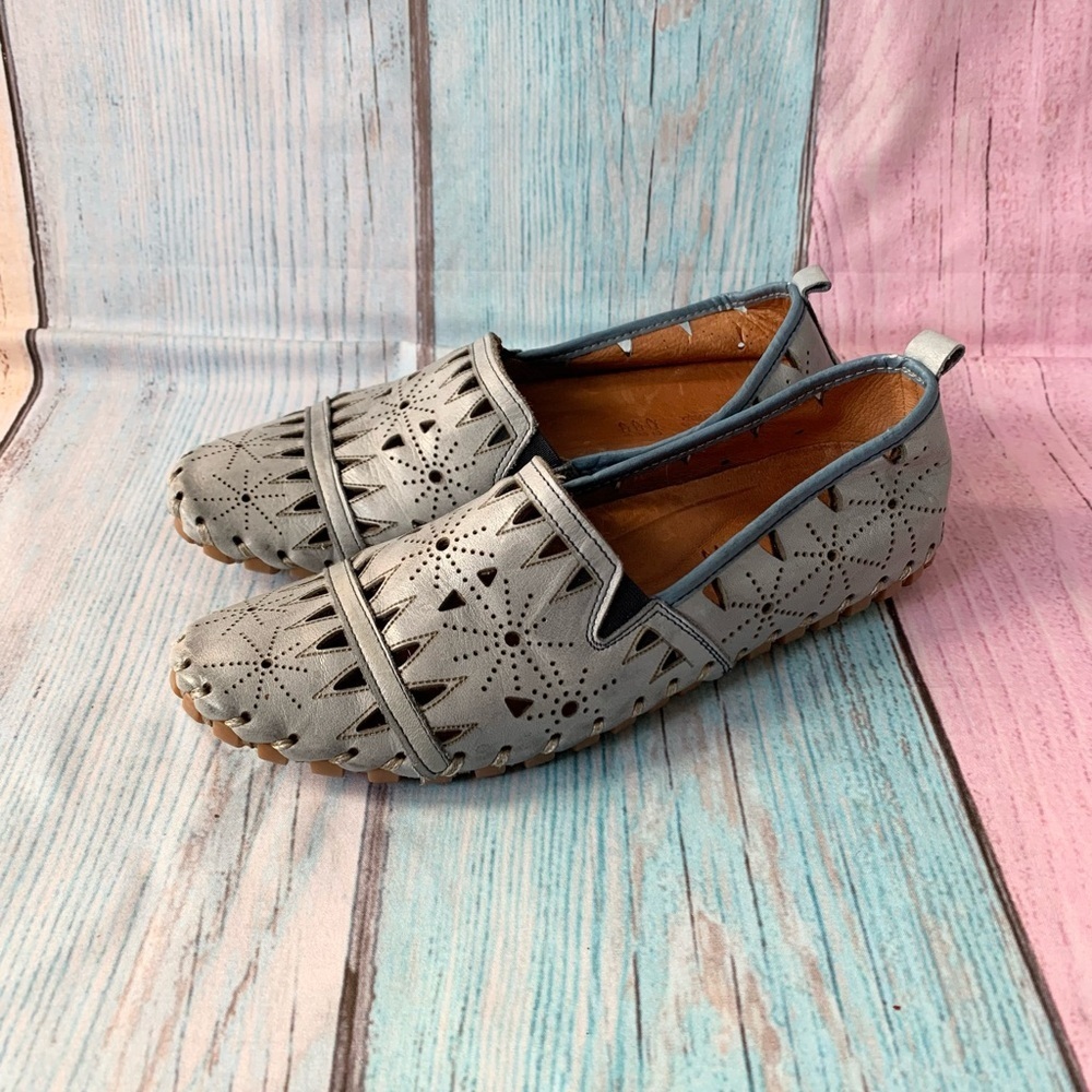 Baby blue spring step fusaro Perforated leather Slip-On Loafers - Picture 5 of 12
